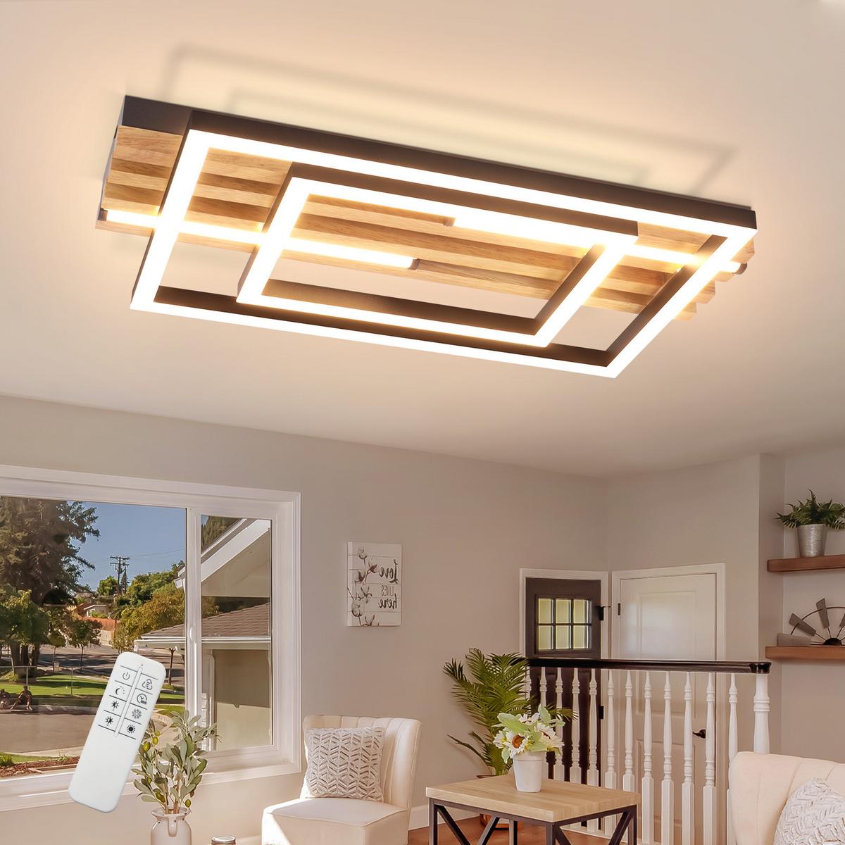 LED DECKENLEUCHTE Klenly 38/21/6.8 cm - Schwarz, Holz/Metall (38/21/6.8cm) - ZMH