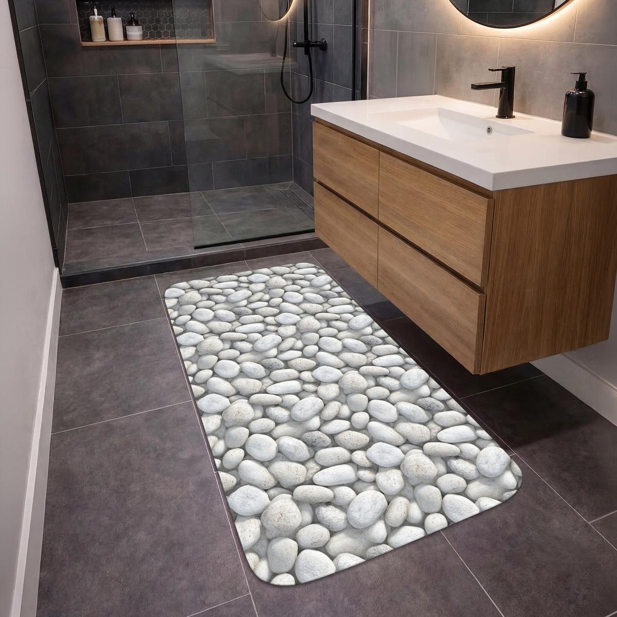 BADEMATTE Steine - Grau - Oval 60x120 cm - Hellgrau, Textil (60/120cm) - OnlyWow