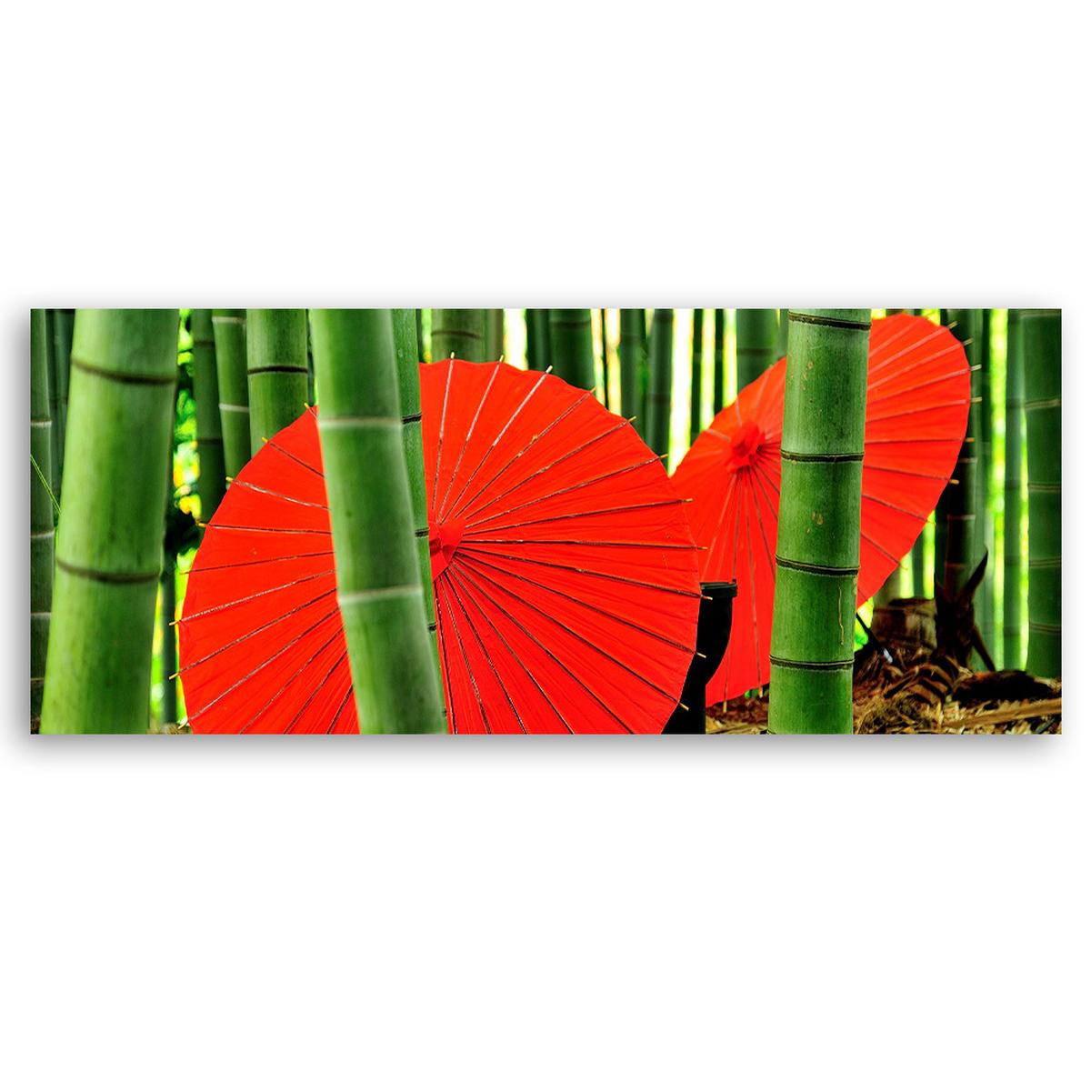 WANDBILD bambus japan regenschirme - Grün, Textil (90/30cm) - Feeby