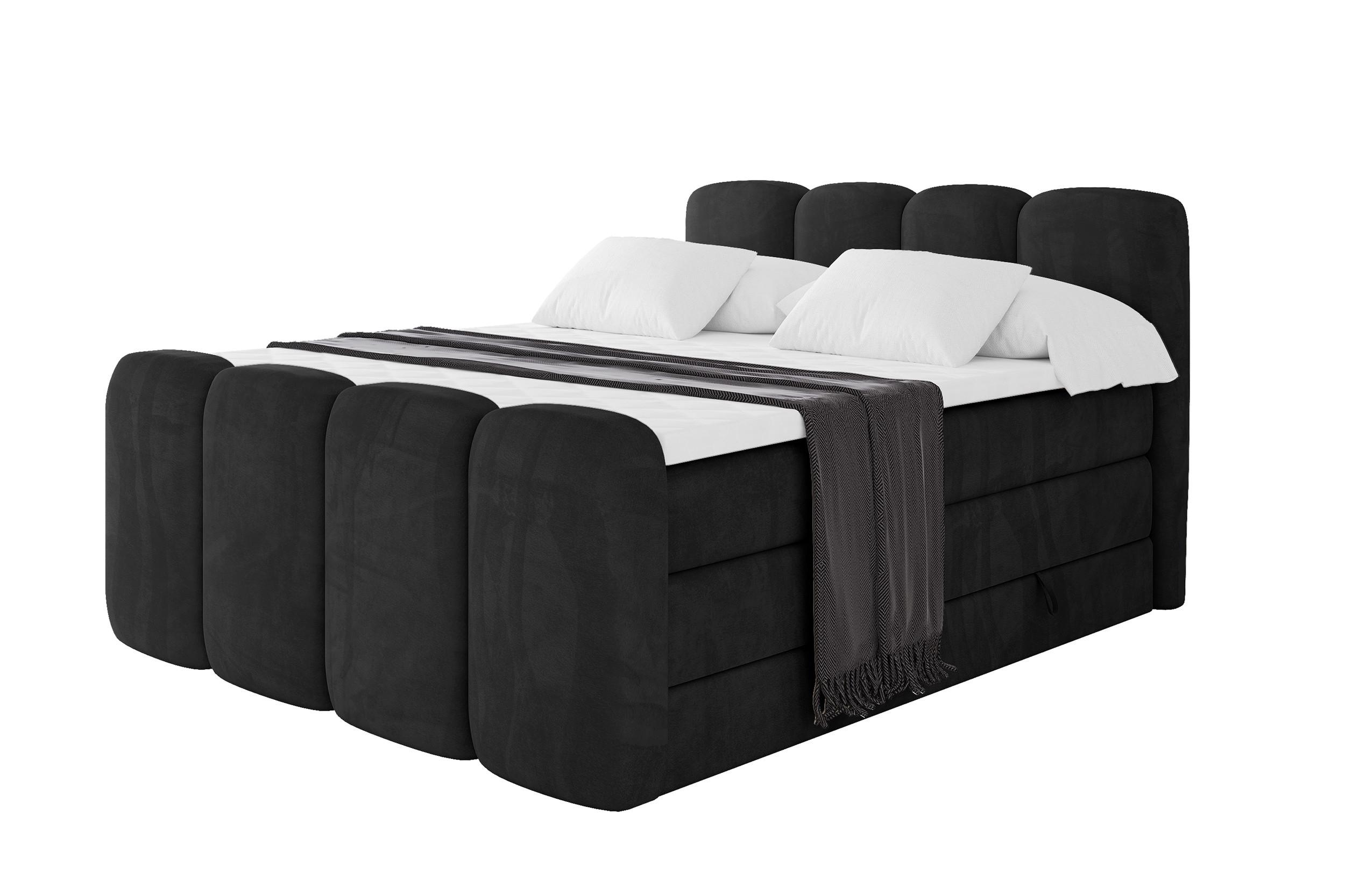 BOXBETT mit Matratze H3|H4 und Lattenrost - NINA-Z KING - 200x200 cm Casablanca - Schwarz - Schwarz Hochglanz, Holzwerkstoff (200/200cm) - ALTDECOR