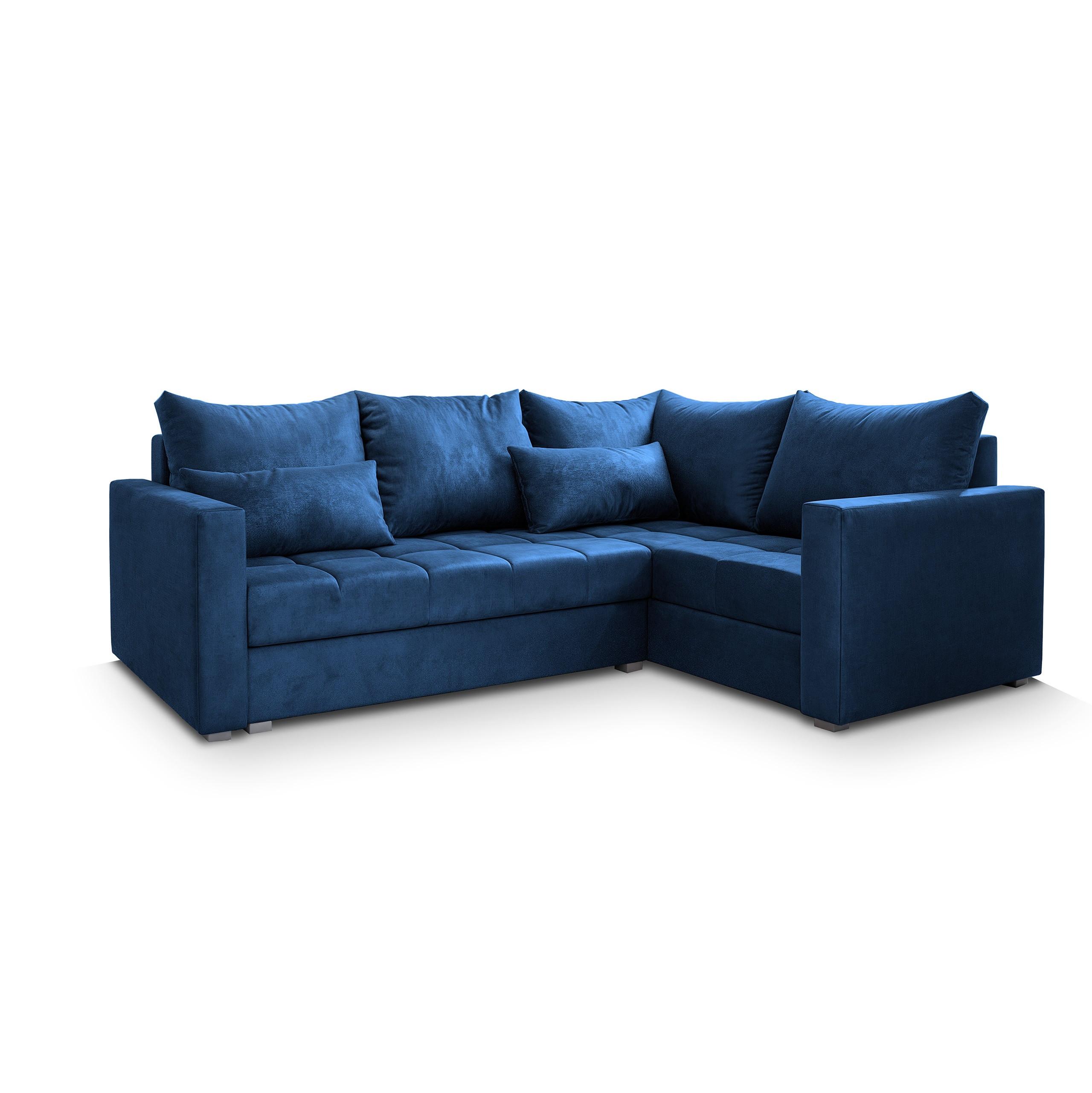 ECKSOFA LIRENO R-S Blau Plüsch-Stoff mit Schlaffunktion - Blau/Grau, Holz/Kunststoff (220/153cm) - MASSENO