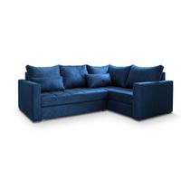 ECKSOFA LIRENO R-S Blau Plüsch-Stoff mit Schlaffunktion - Blau/Grau, Holz/Kunststoff (220/153cm) - MASSENO