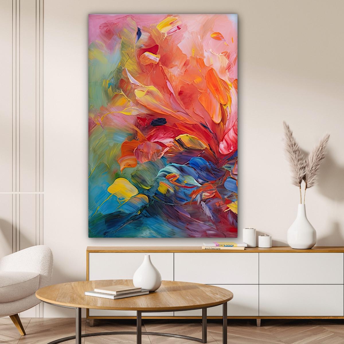 LEINWANDBILD Ölgemälde - Kunst - Abstrakt - Farbenfroh Deko Groß 90x140 cm - Altrosa, Textil (90/140cm) - MuchoWow