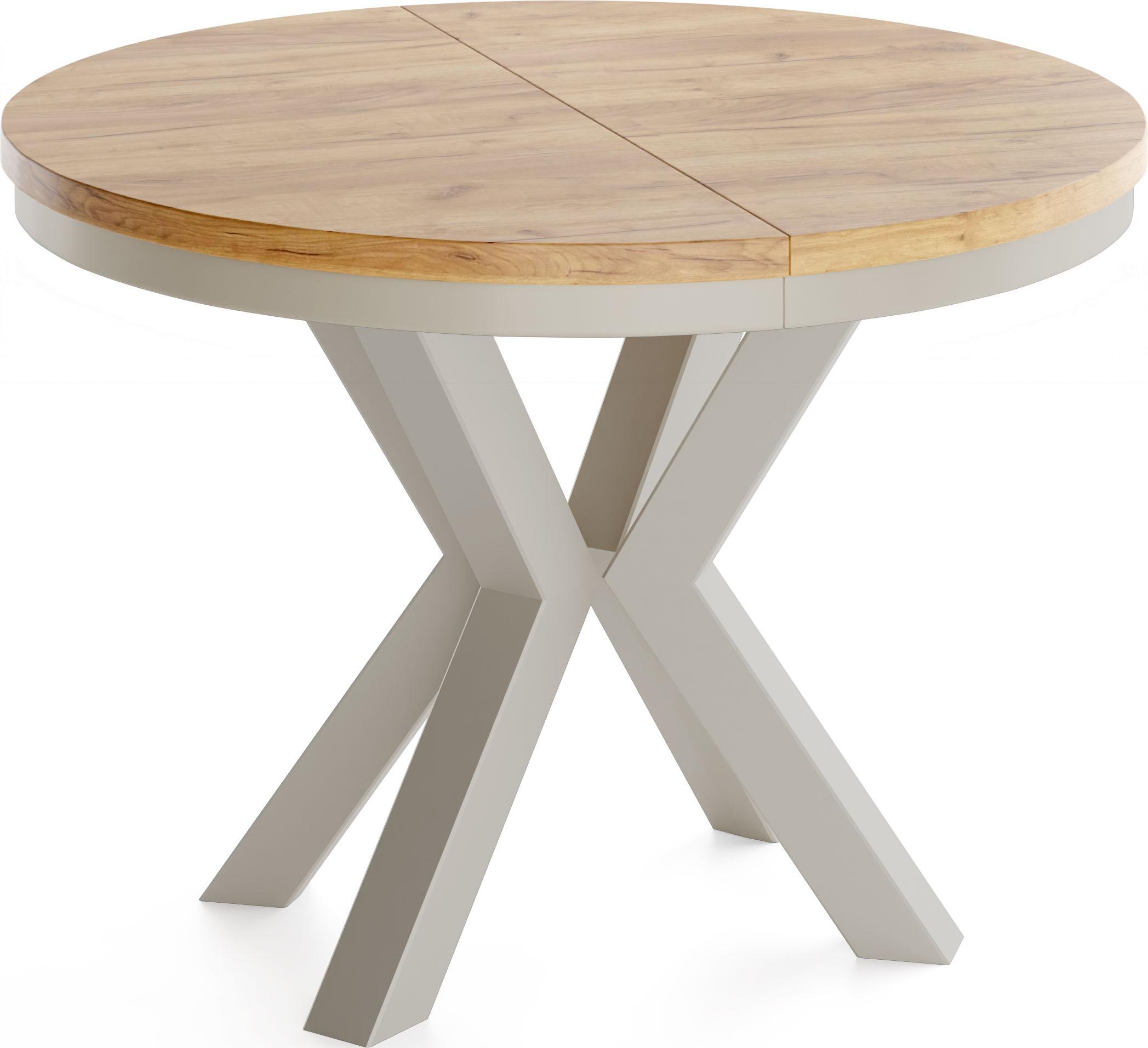 ESSTISCH Clara Grau-Beige runder ausziehbarer, Craft Eiche 100-180/100/76 cm - Greige/Eiche Wotan, Holzwerkstoff/Metall (100/176/76cm) - WFL GROUP
