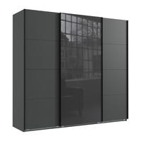 SCHWEBETÜRENSCHRANK 3-türig B225/H208/T64 cm in Grafit, Kleiderschrank mit einer Glasfront-Tür in Grau, / 22523 - Edelstahlfarben/Graphitfarben, Holzwerkstoff/Metall (225/208/64cm) - luma-home