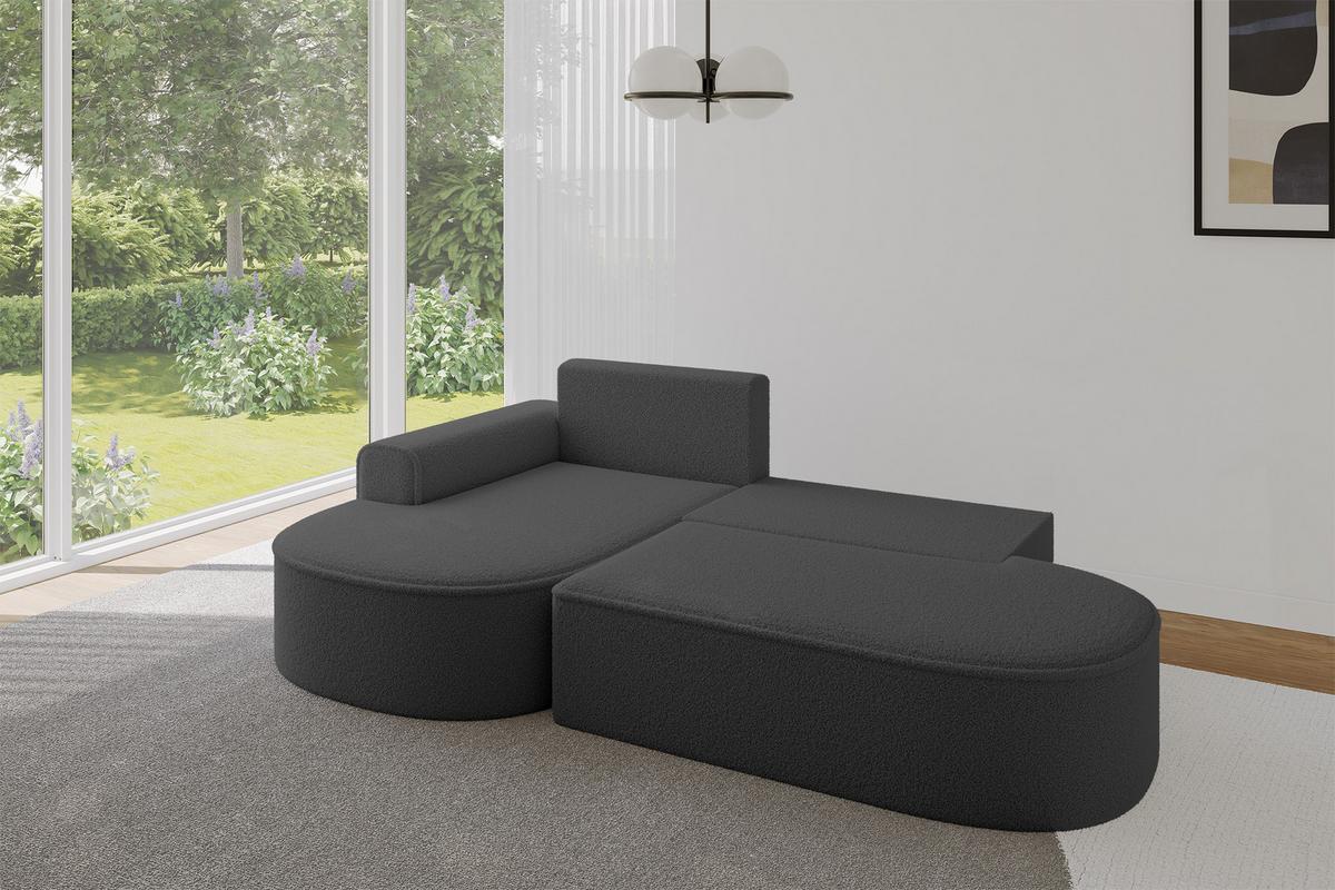 ECKSOFA mit Schlaffunktion und Bettkasten Ottomane Links MARI-L1-S - 283x167x73 cm Grau Bouclé - Schwarz/Grau, Holzwerkstoff/Kunststoff (283/167cm) - ALTDECOR
