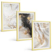 BILDER SET 3er Set - 40x60 cm Goldrahmen - Abstrakte weiß-schwarze Muster - Goldfarben, Kunststoff (40/60cm) - TULUP