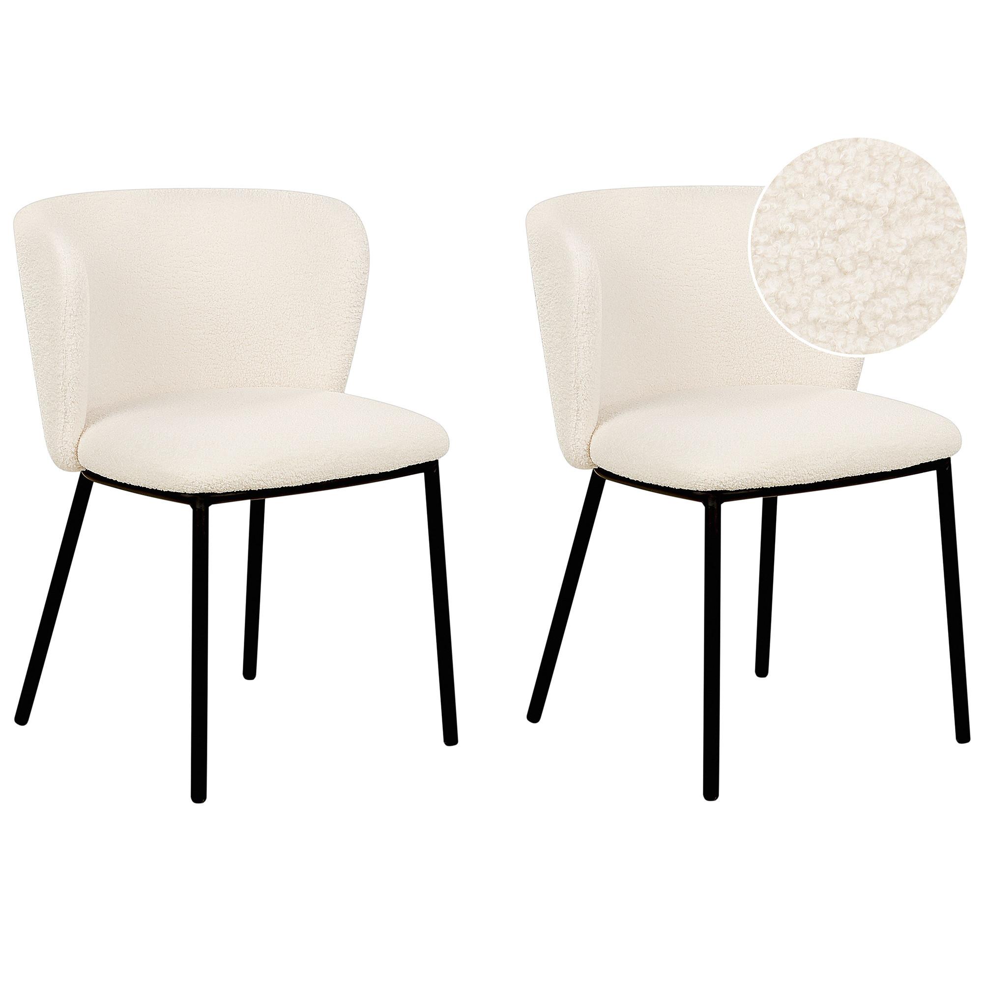 ESSZIMMERSTUHL 2er-Set Bouclé cremeweiß Mina - Schwarz/Weiß, Textil (45/75/52cm) - Beliani