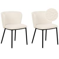 ESSZIMMERSTUHL 2er-Set Bouclé cremeweiß Mina - Schwarz/Weiß, Textil (45/75/52cm) - Beliani