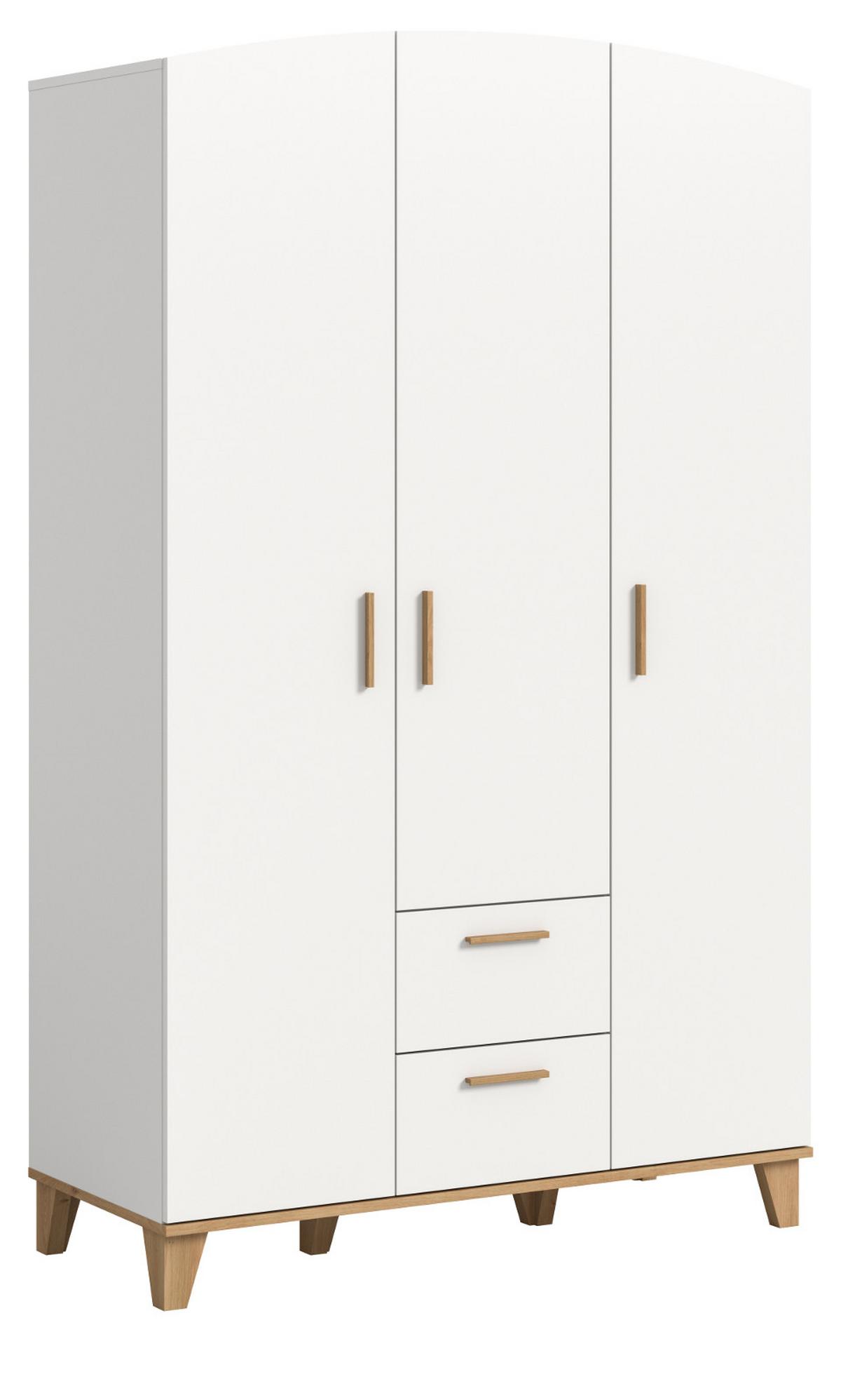 KLEIDERSCHRANK in weiß, Eiche Artsian 122 x 194 cm, Drehtürenschrank 3-türig skandinavisch - Eichefarben/Weiß, Holzwerkstoff (122/198/51cm) - Inn.Furn