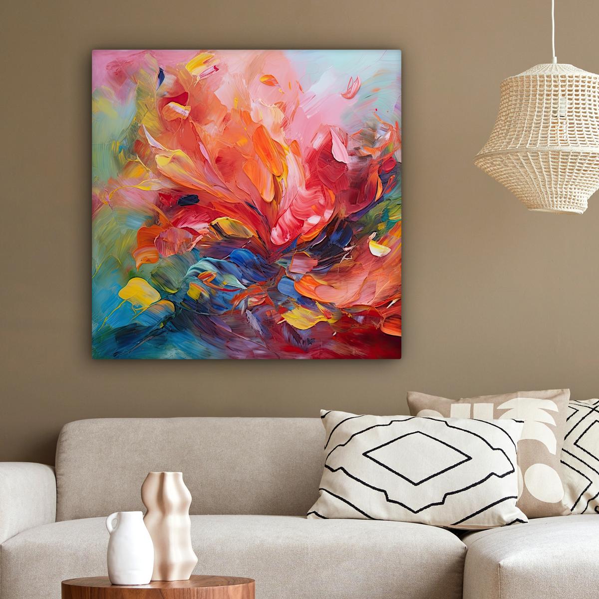 LEINWANDBILD Ölgemälde - Kunst - Abstrakt - Farbenfroh Deko Groß 90x90 cm - Altrosa, Textil (90/90cm) - MuchoWow