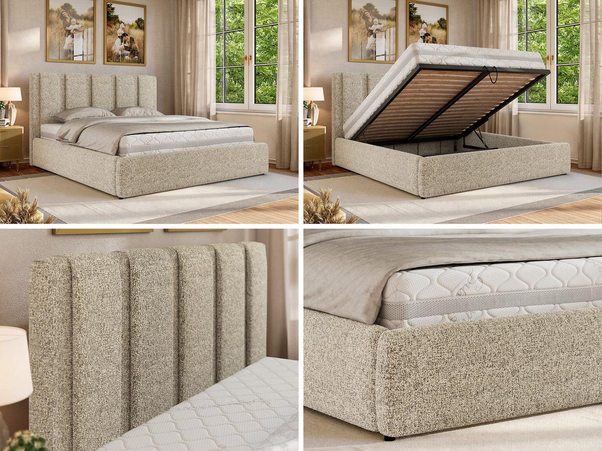 POLSTERBETT SAVINO CLASSIC 160/200 - Beige Struktur - Multipocket-Matratze - Beige, Textil (160/200cm) - MKS