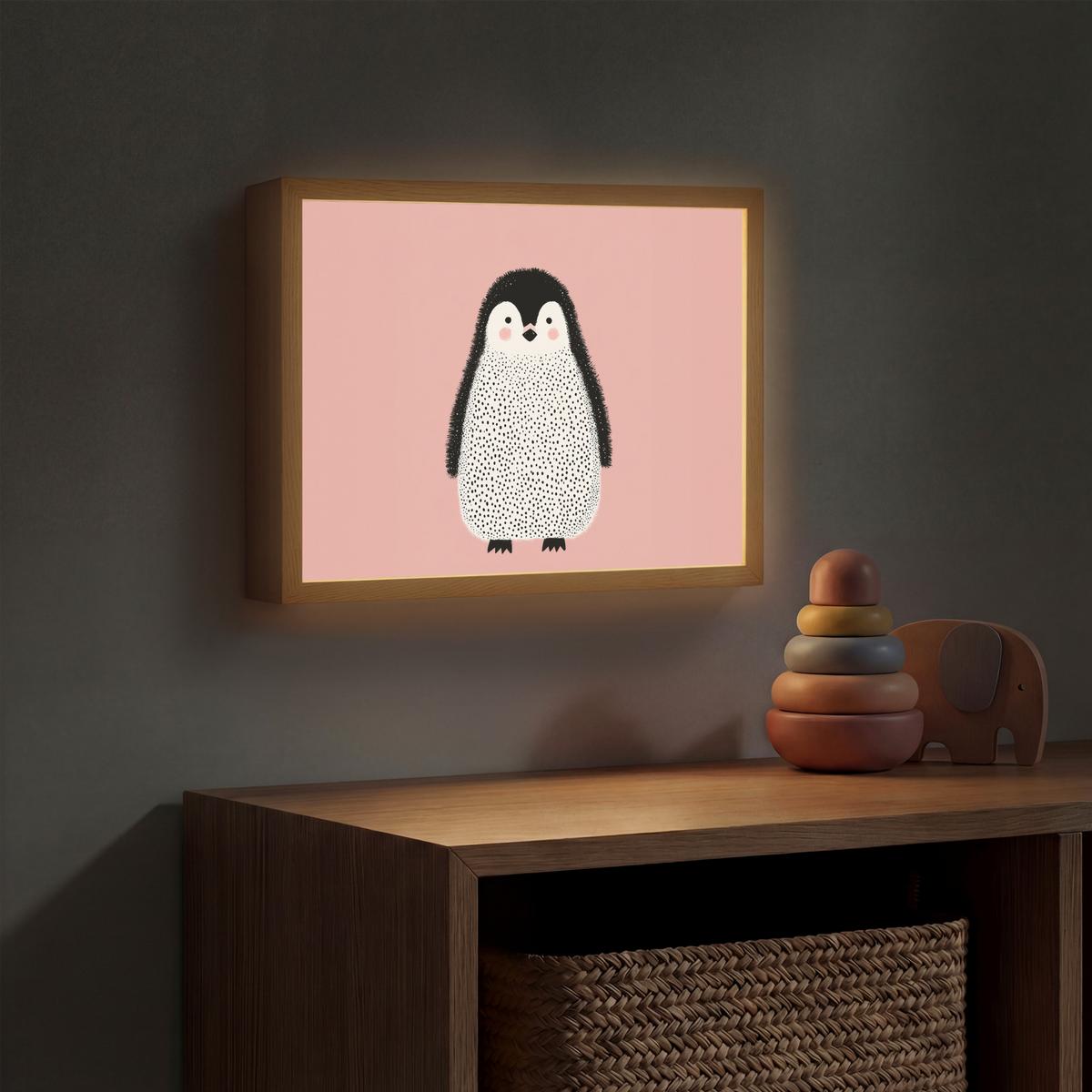 NACHTTISCHLAMPE MIT AKKU Pinguin - Punkte - Minimalistisch - Rosa 40x30 cm - Rosa, Holzwerkstoff (8/40/30cm) - OnlyWow