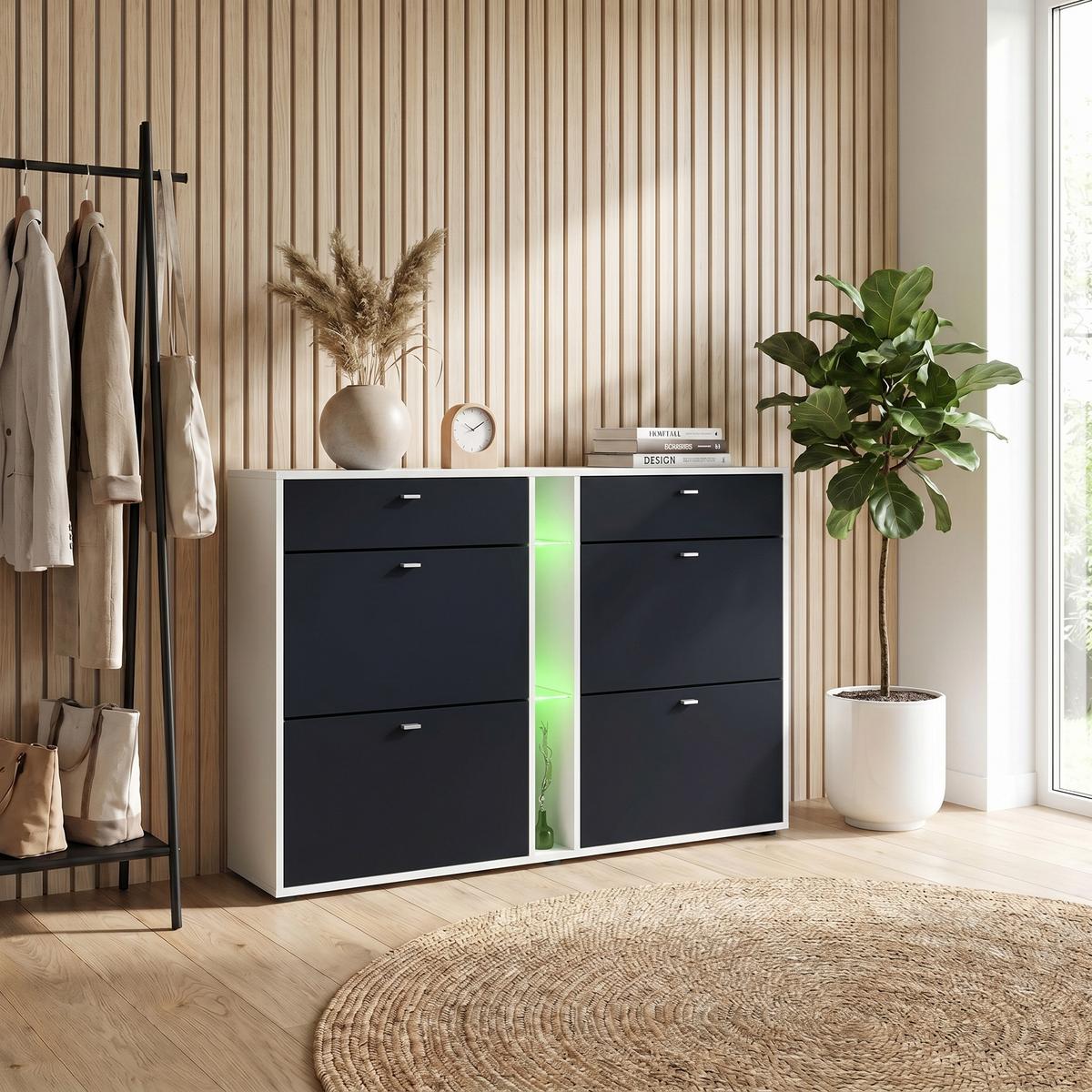 SCHUHSCHRANK Today Fronten in Schwarz matt - Schwarz, Holzwerkstoff (155.5/95/28cm) - Vladon