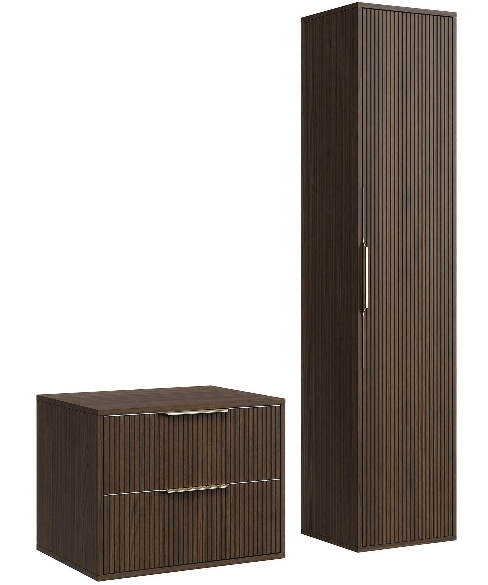BADMÖBEL-SET Rimini 2 Teile Walnuss Braun - 60 x 46 x 46 cm - Walnussfarben/Braun, Holz (60/46/46cm) - Badplaats