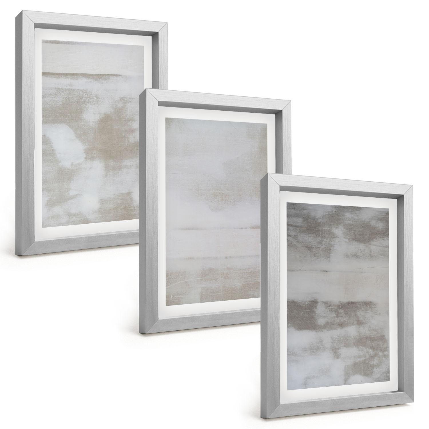 BILDER SET 3er Set - 20x30 cm Silberner Rahmen - Moderne, Used-Look-Texturen - Silberfarben, Kunststoff (20/30cm) - TULUP