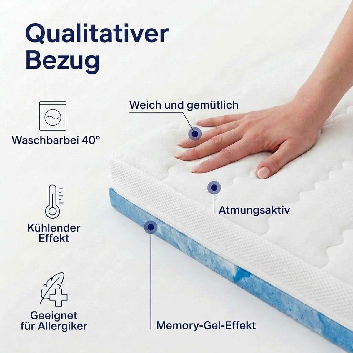 TOPPER 120x200 cm – 8 cm Gelschaum – 7 Zonen – TENCEL™ Lyocell Bezug – präzise Druckentlastung - Weiß, Textil (120/200cm) - Mister Sandman
