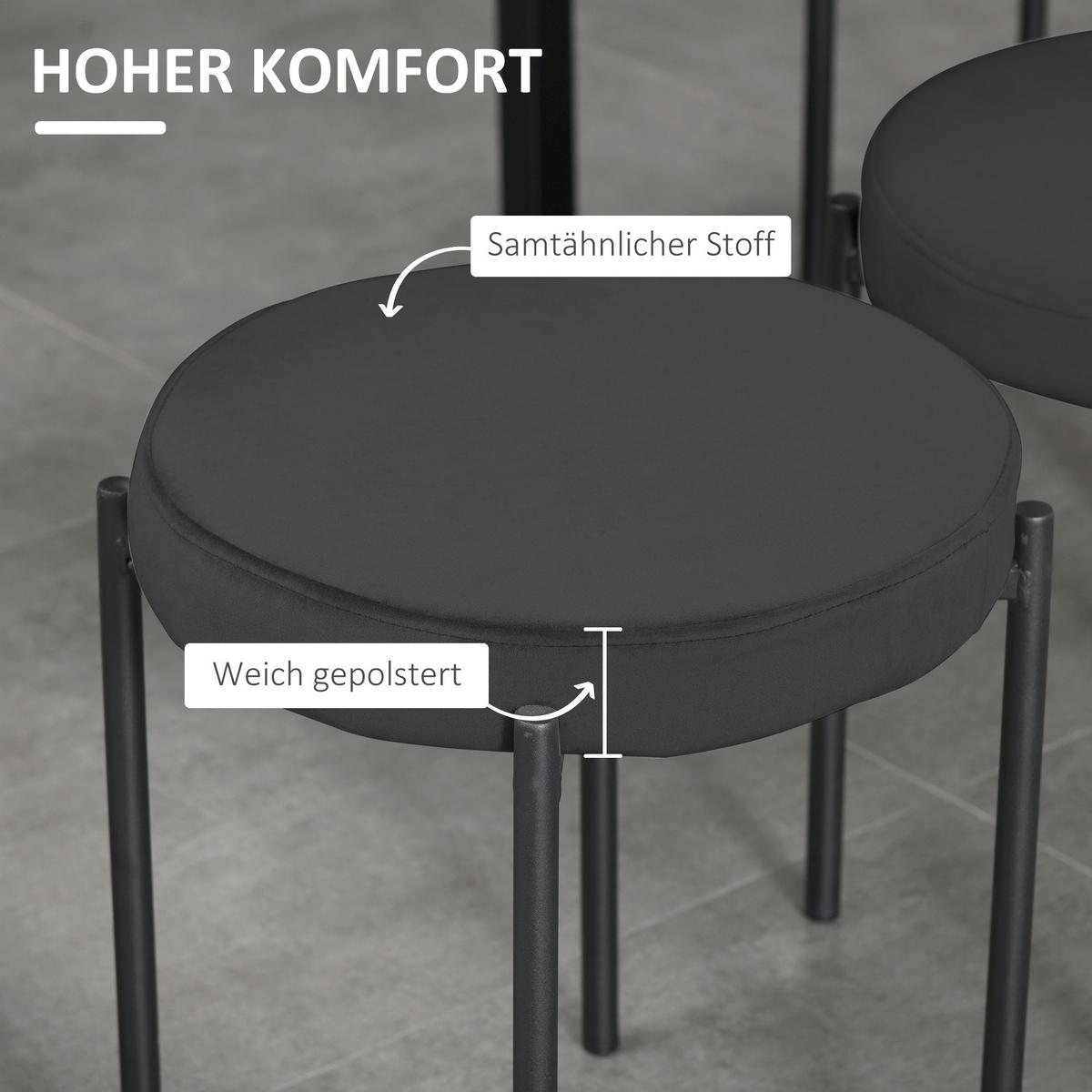 4ER-SET Esszimmerhocker Esszimmerstühle Küchenstuhl modern Samt Schwarz - Schwarz, Textil (41.5/46/41.5cm) - HOMCOM