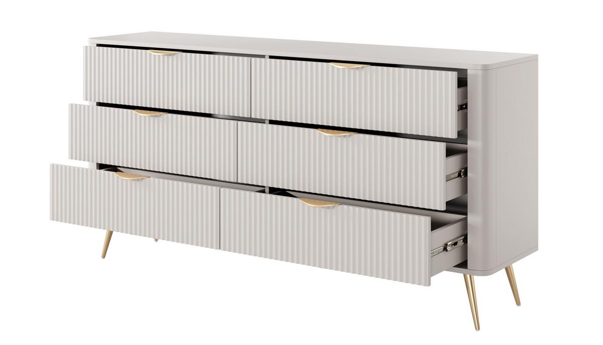 SIDEBOARD Vespasia 6S Beige 163,2/81,2/38 cm – Geriffelten Fronten - Beige/Goldfarben, Holzwerkstoff/Metall (163/81.2/38cm) - AX Living