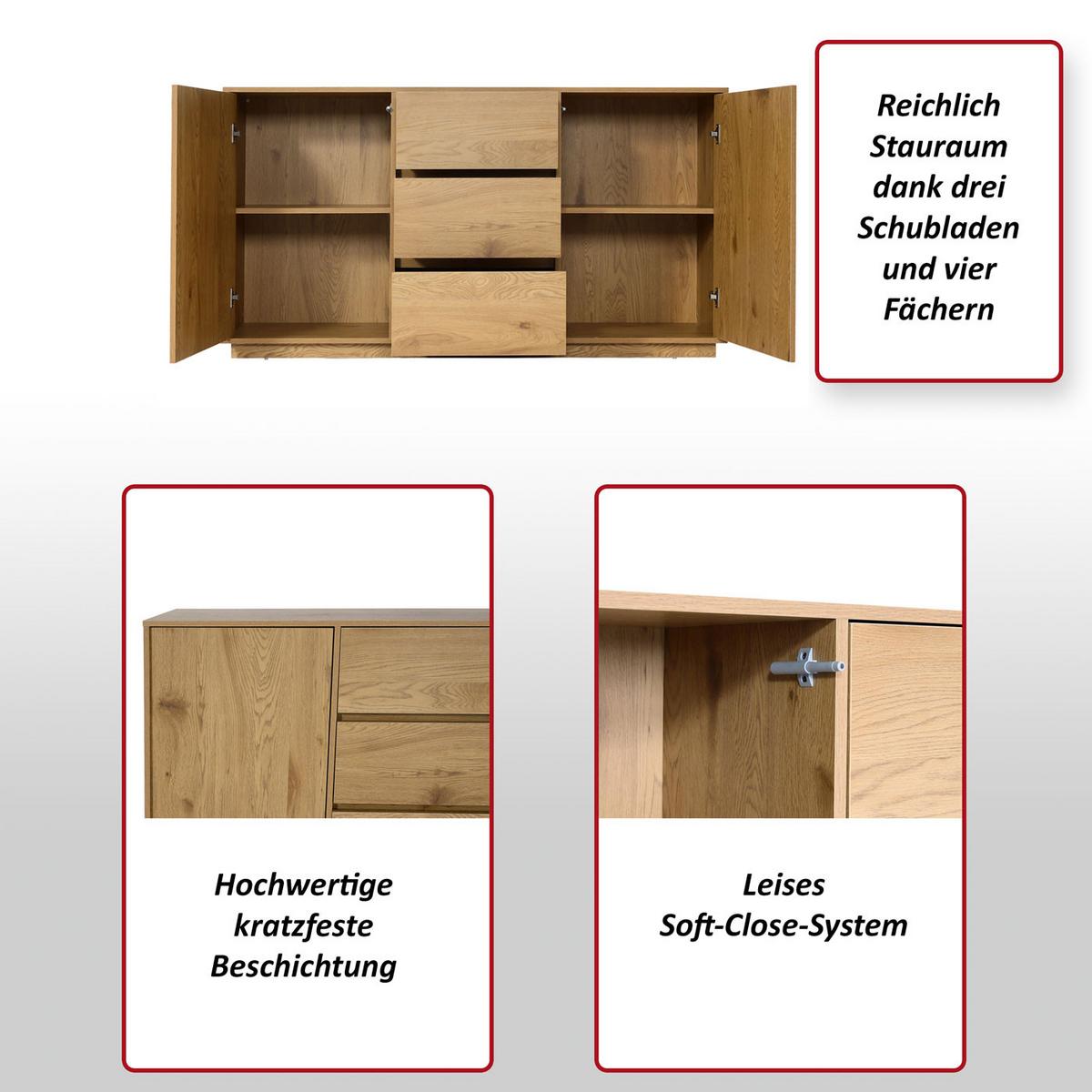 SIDEBOARD Eiche Dekor - Eichefarben, Holz (160/86/40cm) - MCW