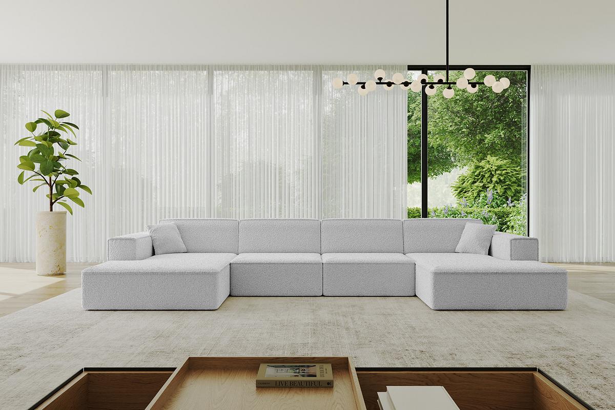 WOHNLANDSCHAFT IREA-U2-v4 - 386x165x77 cm Hellgrau - Hellgrau, Holzwerkstoff/Textil (386/77/165cm) - ALTDECOR