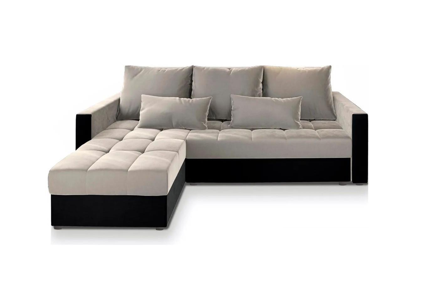 ECKSOFA KOS PIK Beige Plüsch-Stoff mit Schlaffunktion - Beige/Schwarz, Holz/Kunststoff (220/140cm) - MASSENO
