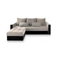 ECKSOFA KOS PIK Beige Plüsch-Stoff mit Schlaffunktion - Beige/Schwarz, Holz/Kunststoff (220/140cm) - MASSENO