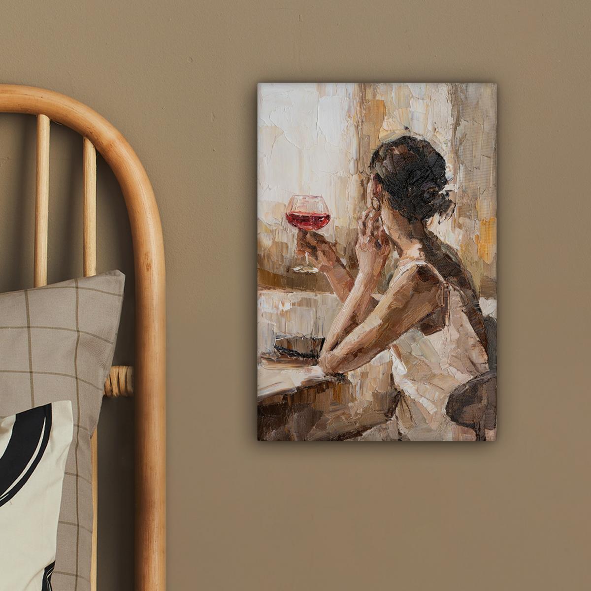 LEINWANDBILD Ölgemälde - Frau - Wein Deko Wohnzimmer 20x30 cm - Hellbraun, Textil (20/30cm) - MuchoWow
