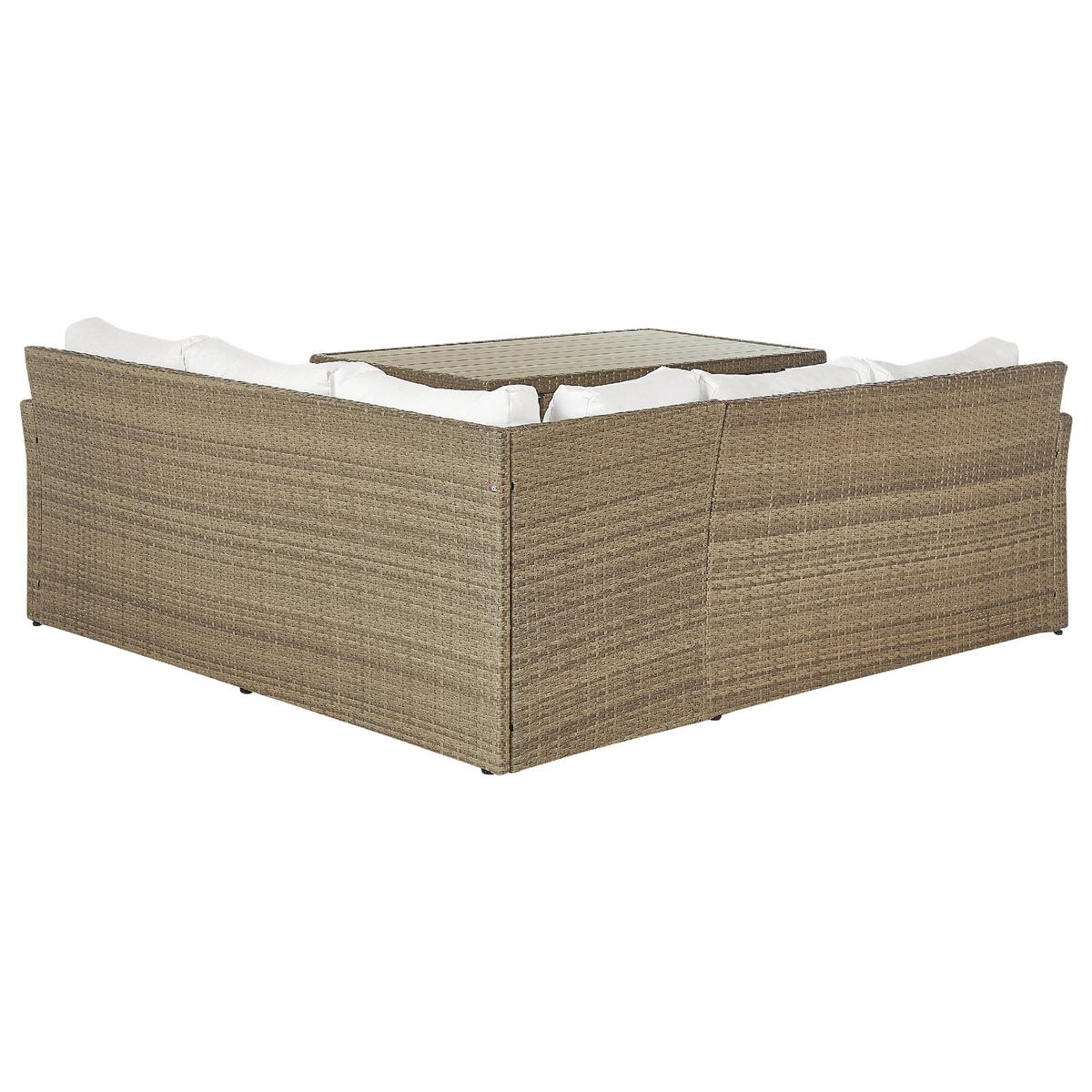 LOUNGE SET 5-Sitzer Rattan Auflagen weiß Bardi - Weiß/Braun, Kunststoff - Beliani