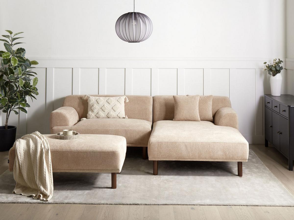 ECKSOFA 3-Sitzer Stoff Beige mit Ottomane linksseitig Holt - Beige, Textil (241/159cm) - Beliani