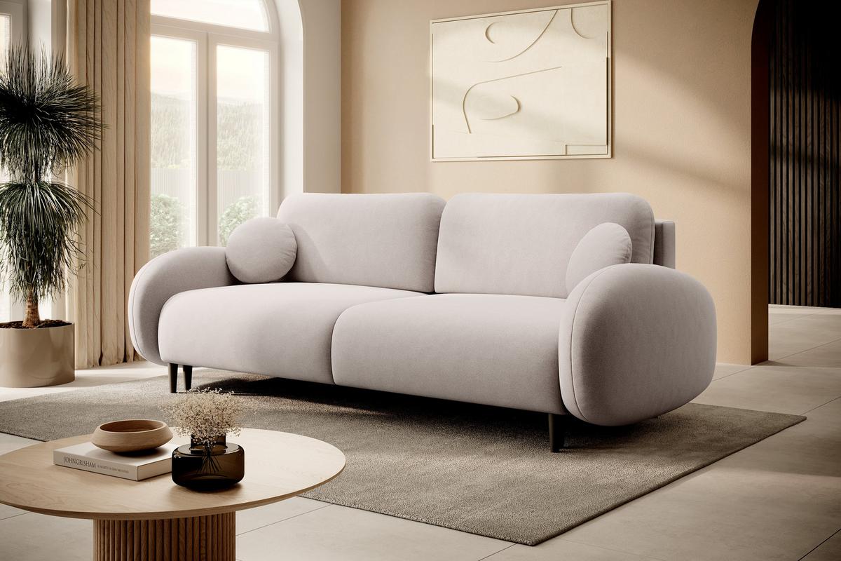 BETTSOFA AGIO Beige Plüsch-Stoff mit Schlaffunktion - Beige, Holz (232/95/109cm) - MASSENO
