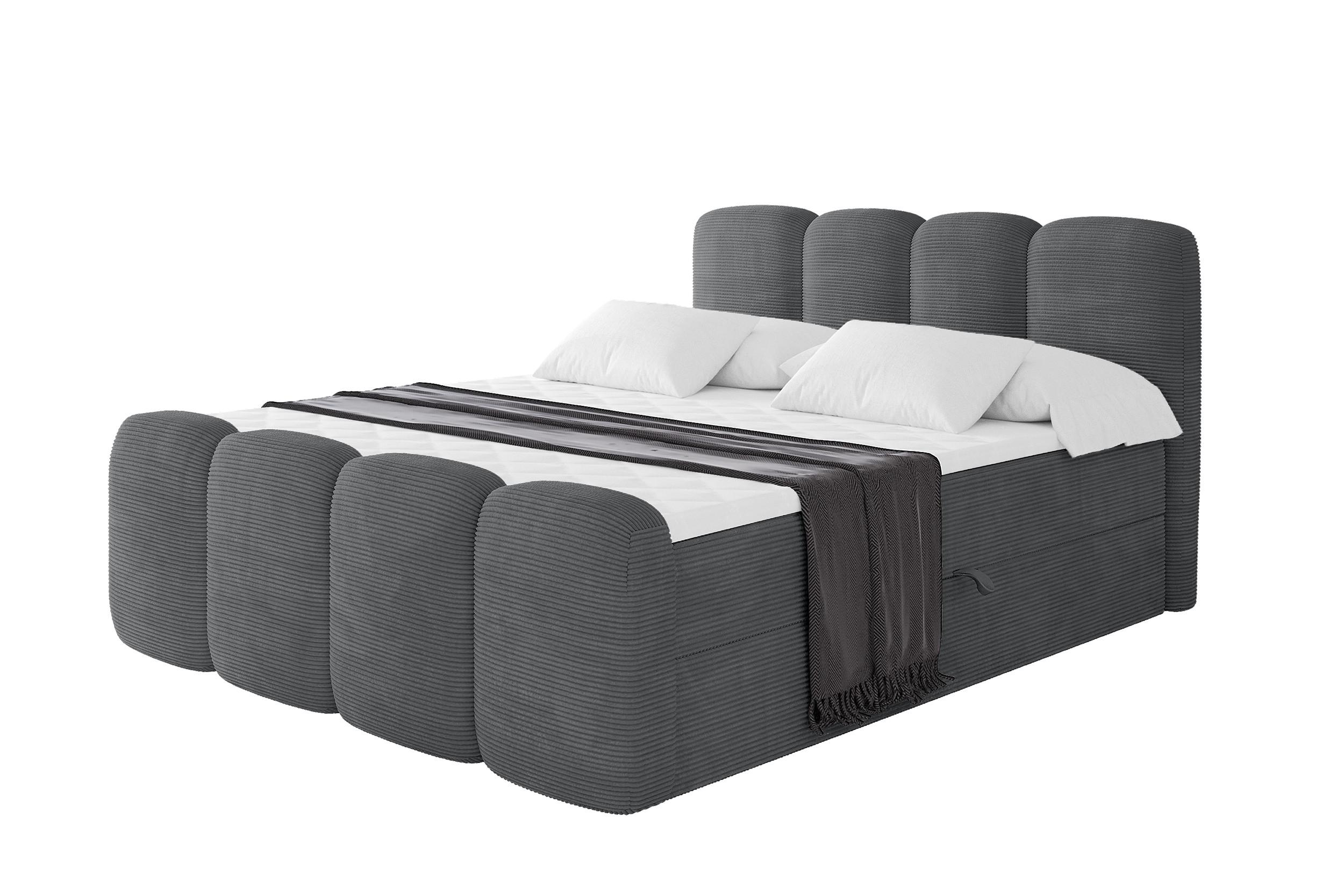 BOXBETT mit Matratze H4 - NINA-Z - 180x200 cm - Dunkelgrau - Taupe, Holzwerkstoff (180/200cm) - ALTDECOR