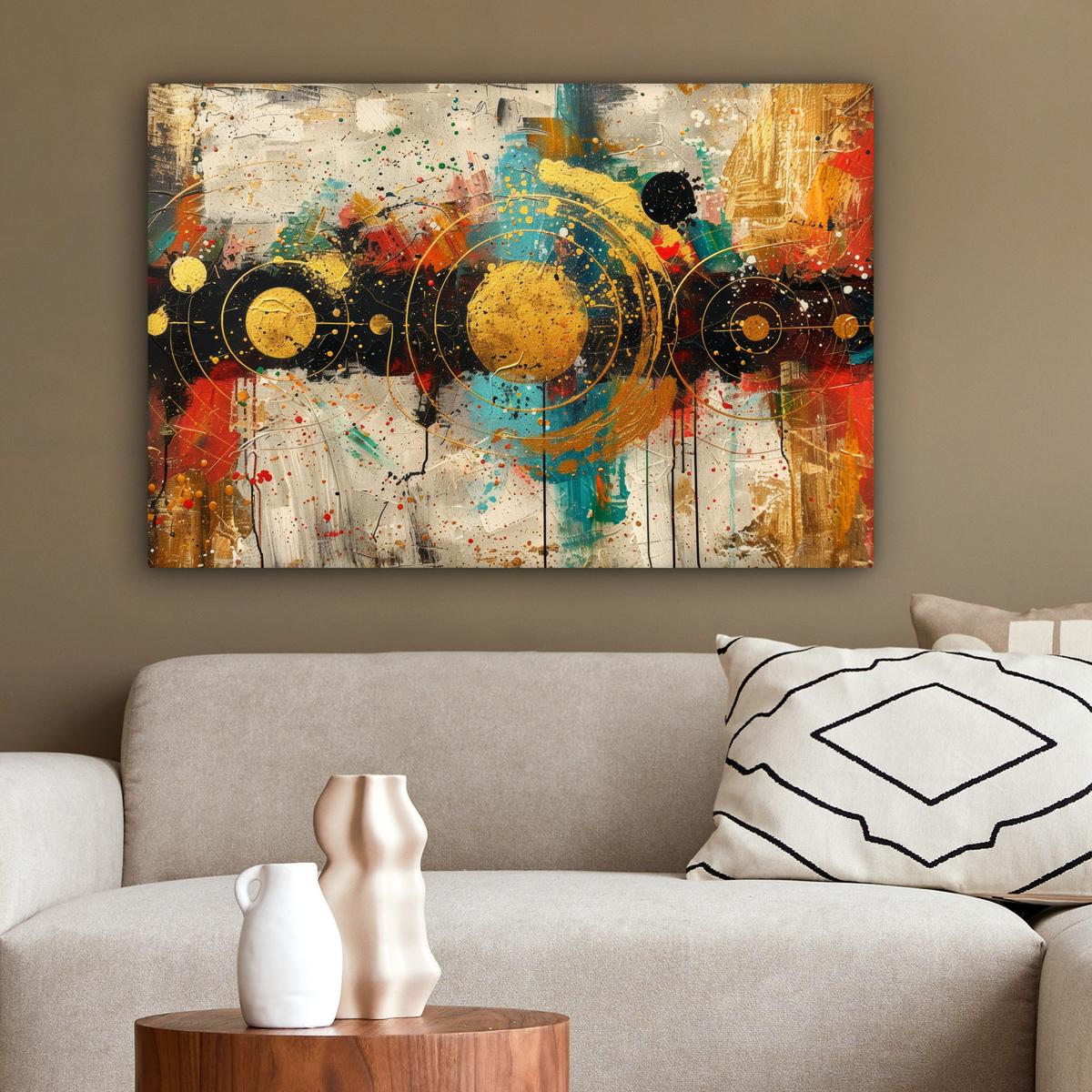 LEINWANDBILD Abstrakt - Kunst - Gold - Modern Gemälde 60x40 cm - Multicolor, Textil (60/40cm) - MuchoWow