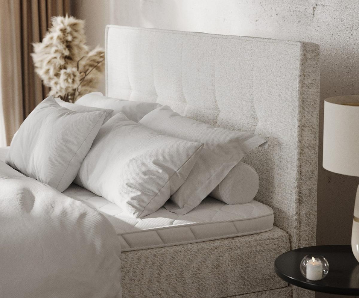 BOXBETT Tivra 180/200 cm Creme im Neve Stoff - Creme/Schwarz, Holz/Holzwerkstoff (180/200cm) - AltaBeds