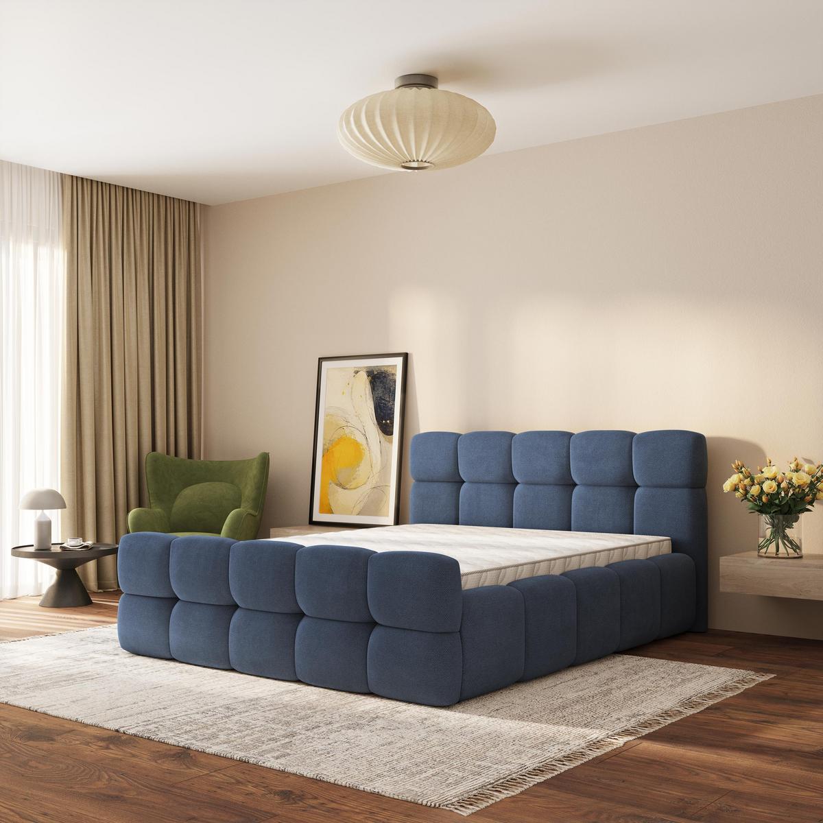 POLSTERBETT ELIZJA 180x200 cm mit Bettkästen - Blau - Blau, Holz (180/200cm) - MASSENO