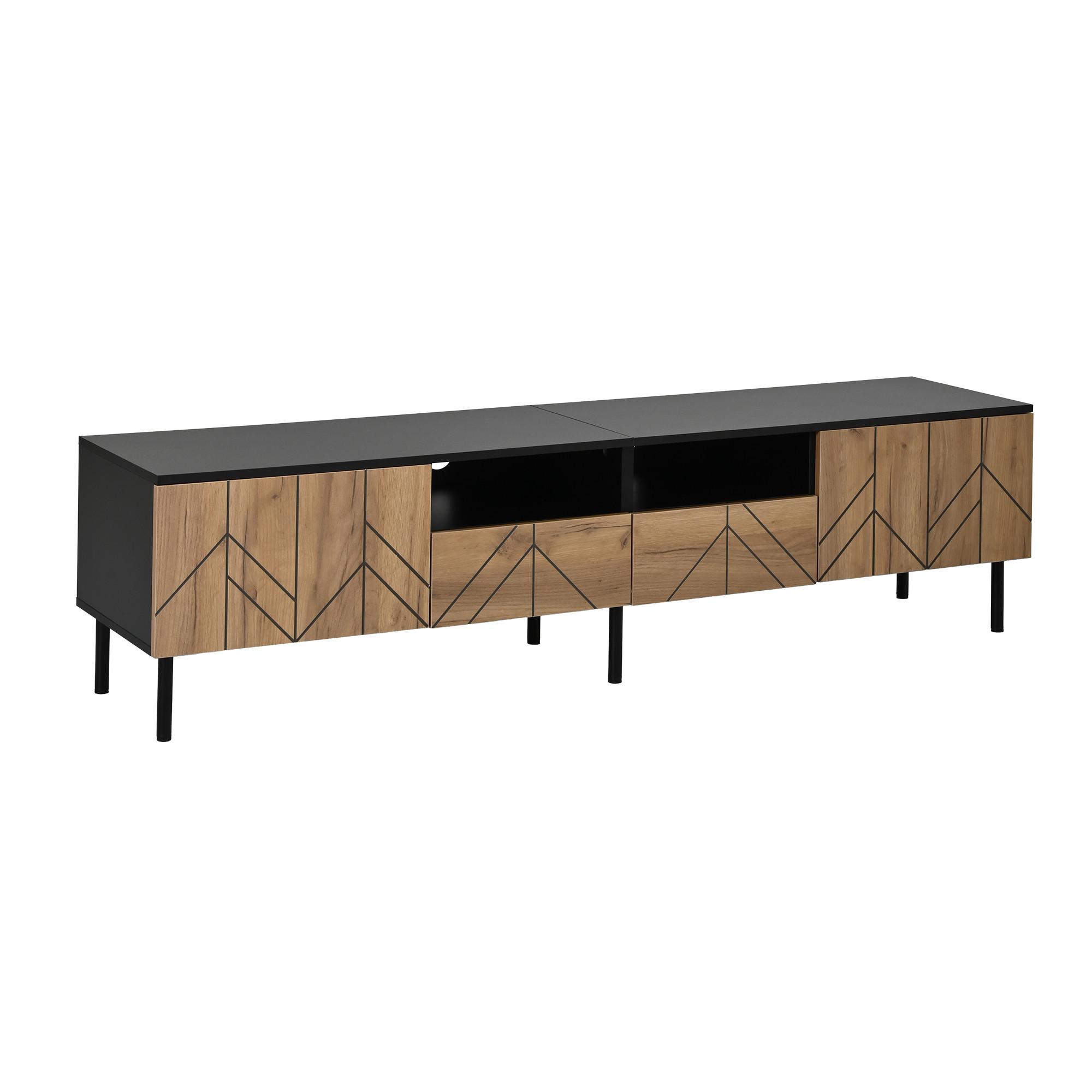 TV-LOWBOARD 180cm Schwarz & Holzoptik mit Türen & Schubladen - Naturfarben, Holzwerkstoff (180/45/40cm) - Urban Meuble