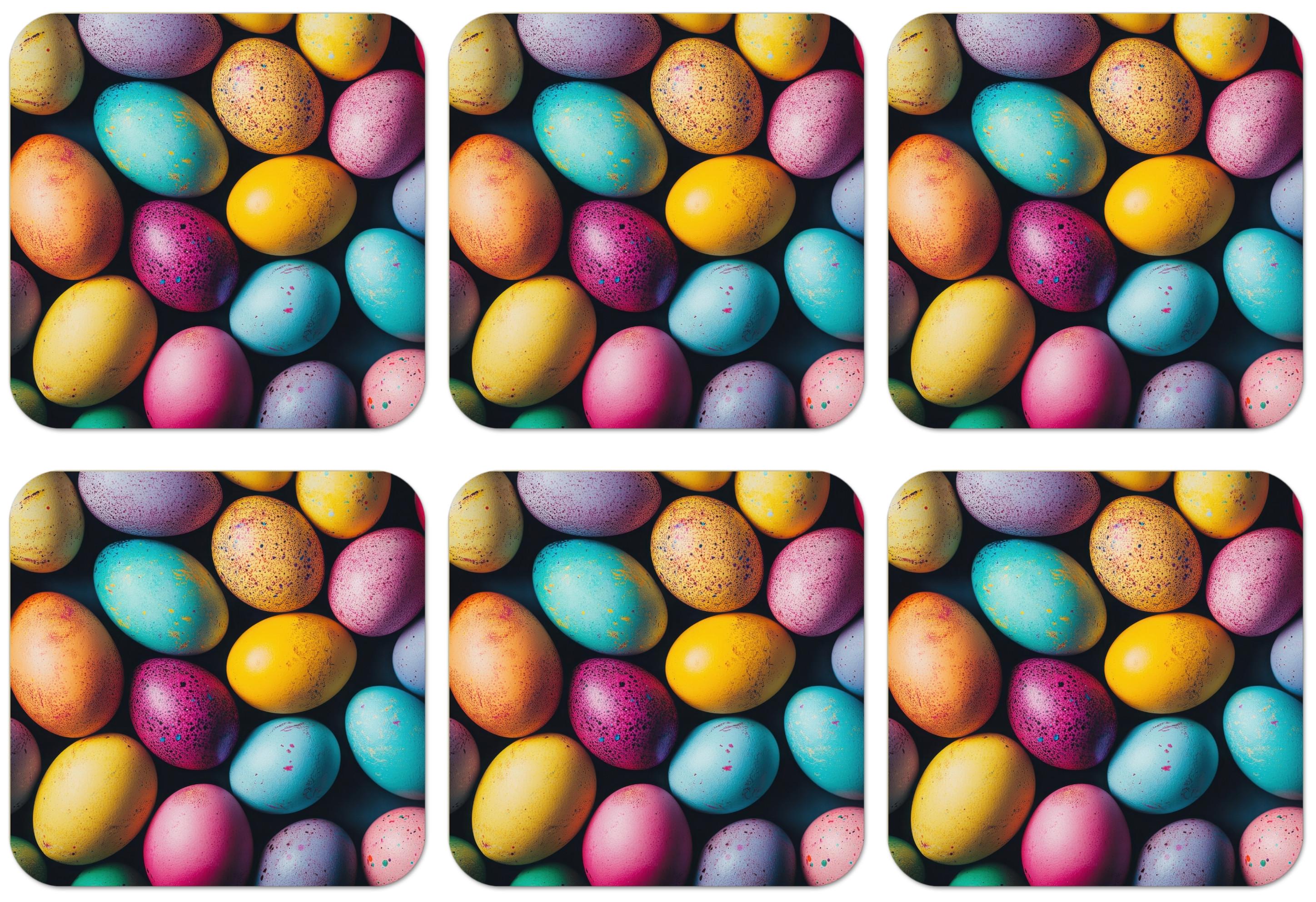 GLASUNTERSETZER 6er-Set Bunt - Ostereier - Spritzer Zubehör für Getränke 10x10 cm - Multicolor, Naturmaterialien (10/0.2cm) - MuchoWow
