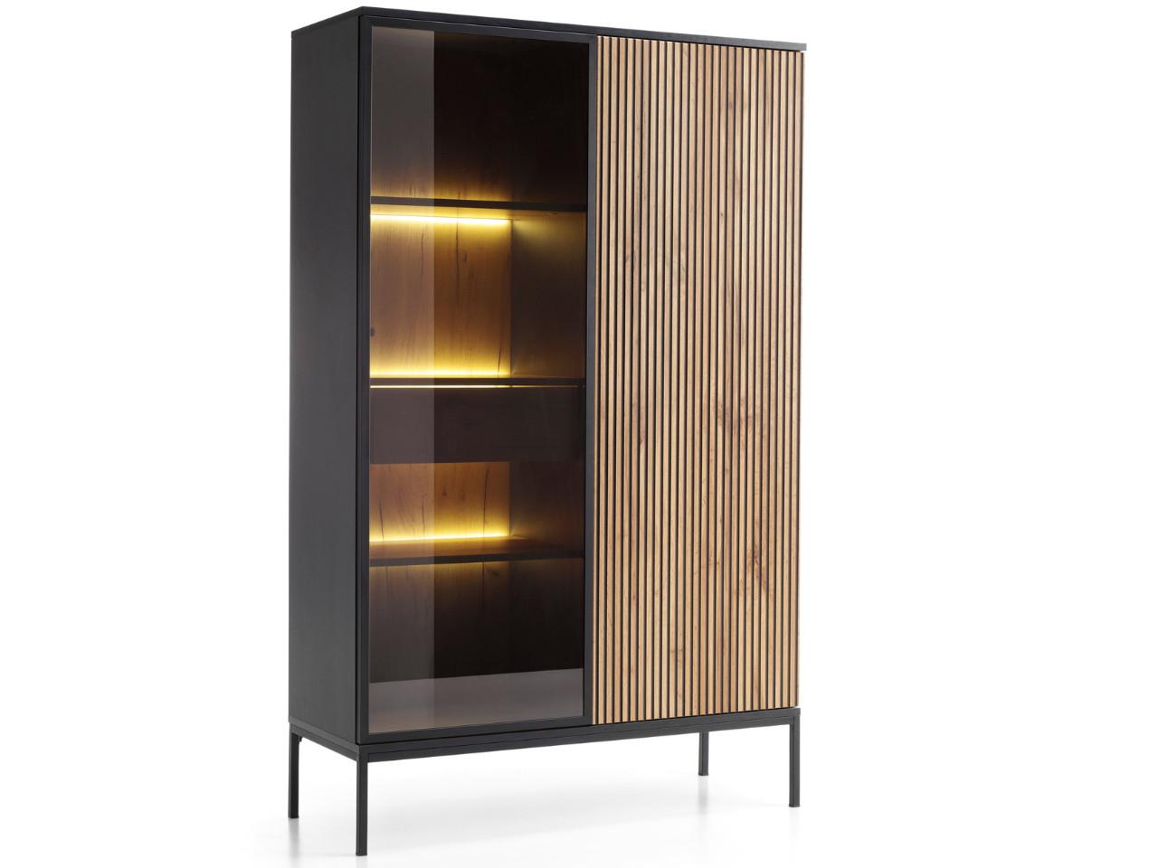 VITRINE Graphit, Wotan Eichefarben 104/166/39 cm Deo - Eiche Wotan/Schwarz, Glas/Naturmaterialien (104/166/39cm) - Graingold