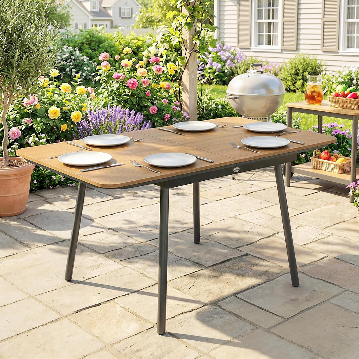 GARTENTISCH rechteckig 140/80/75 cm Teak - Teakfarben, Metall (140/80/75cm) - Outsunny