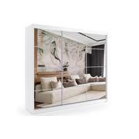 KLEIDERSCHRANK mit Spiegel-Schiebetüren und Aluminium-Leisten - VIVONA - 240 cm Weiß - Weiß, Holzwerkstoff (240/216/61cm) - ALTDECOR