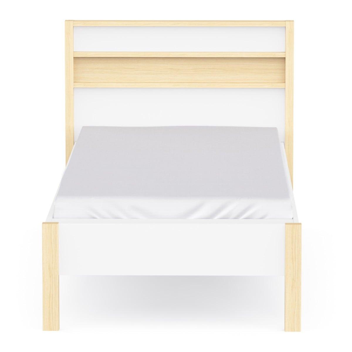 BETT in Weiß und Eiche Dekor 102,9/207,3/95 cm - Weiß, Holzwerkstoff (190/90cm) - Calicosy