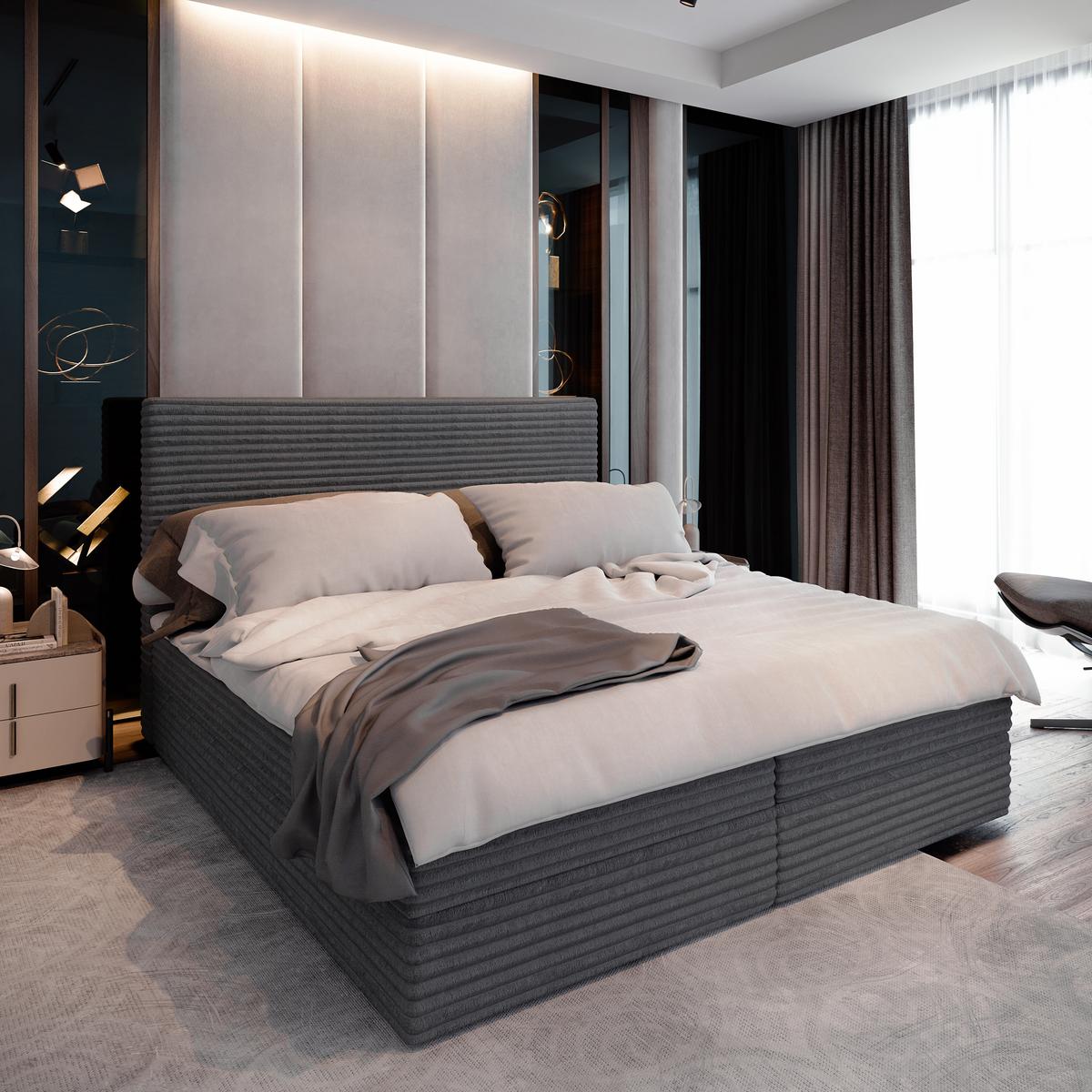 BOXBETT PISA 160x200 cm mit Matratze und Topper - Graphitfarben - Graphitfarben, Holz (160/200cm) - MASSENO