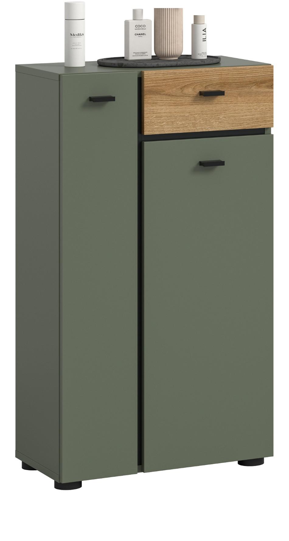 BADKOMMODE grün, Evoke Eiche 51 cm, Midischrank mit 7 Fächern - Eichefarben/Schwarz, Holzwerkstoff/Kunststoff (51/91/30cm) - Inn.Furn