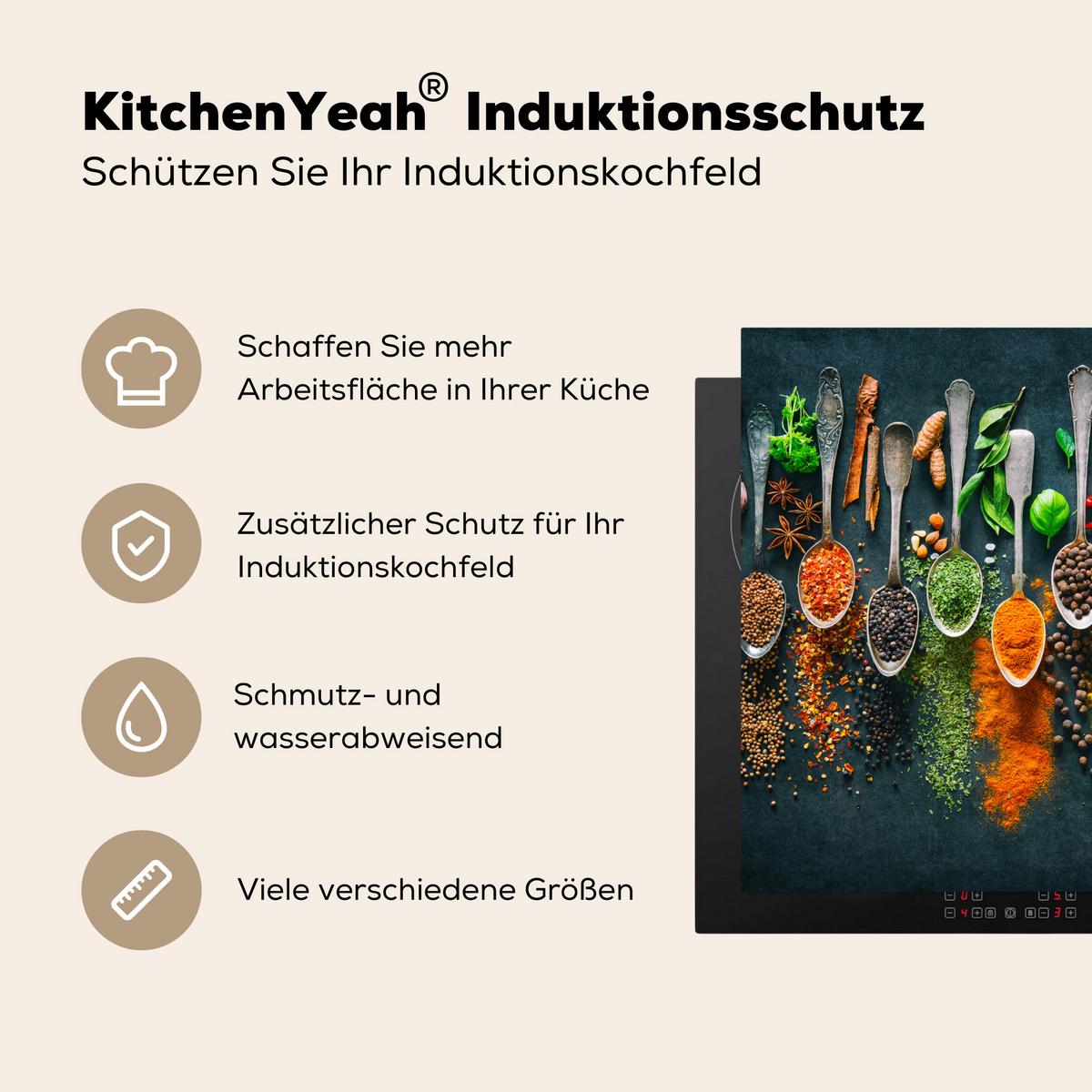 HERDABDECKPLATTE Kräuter - Gewürze - Löffel Induktionsmatte 78x78 cm - Multicolor, Kunststoff (78/78/0.2cm) - MuchoWow