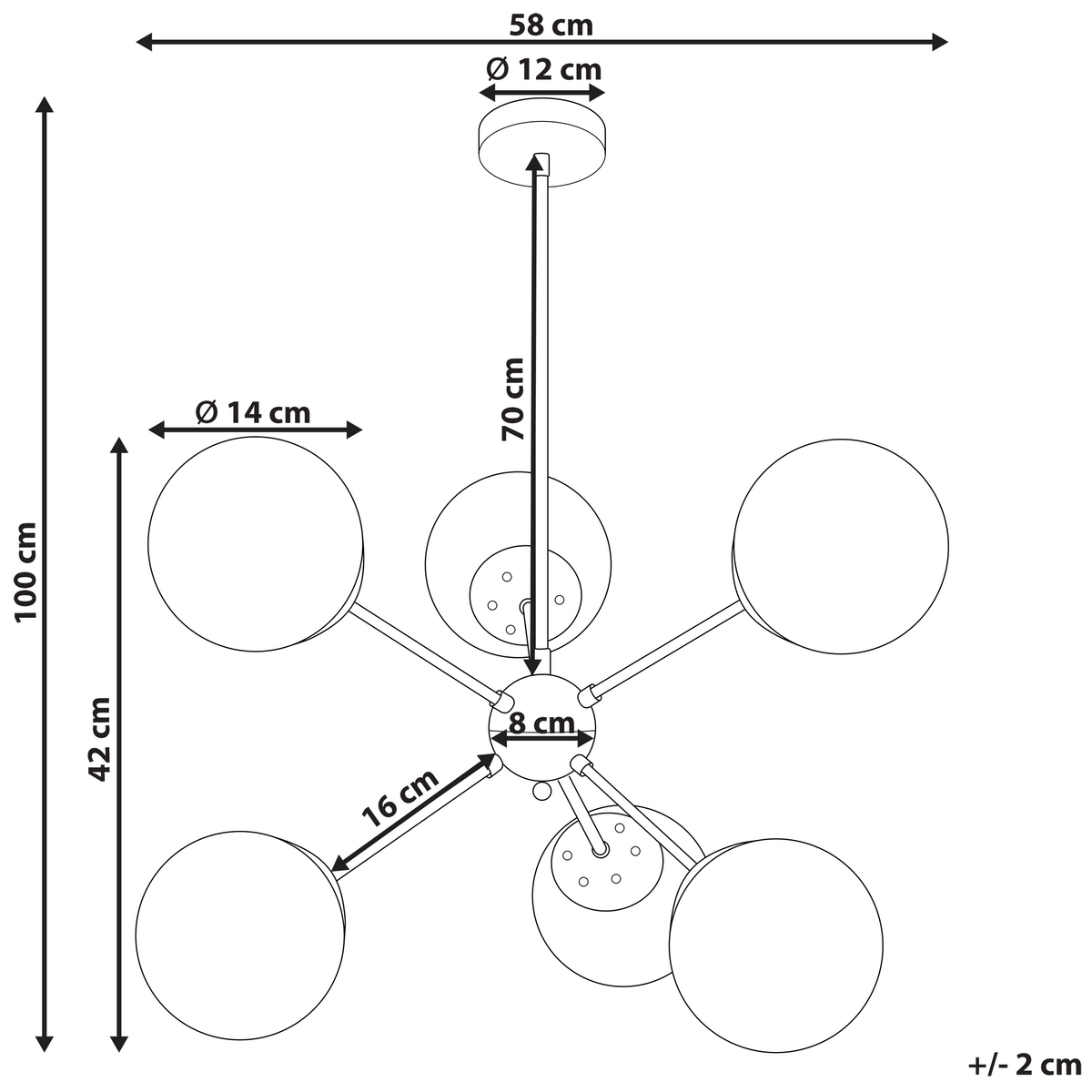 HÄNGELEUCHTE Adawro 58/58/100 cm - Schwarz, Metall (58/58/100cm) - Beliani