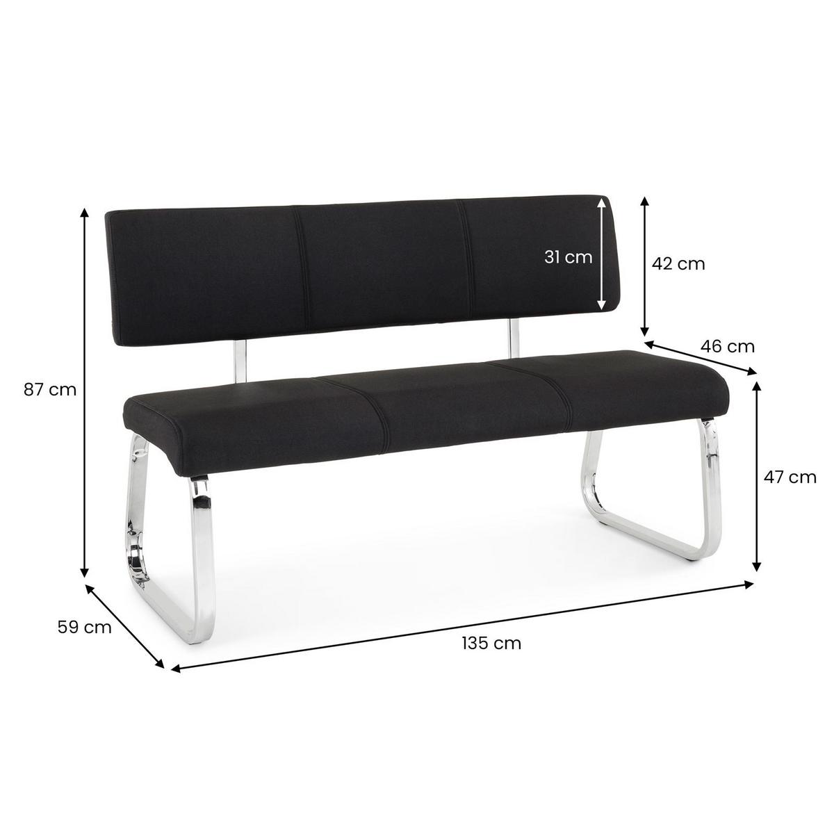 ESSZIMMERBANK VILAS schwarz - Schwarz, Textil/Metall (135/56/87cm) - IDIMEX