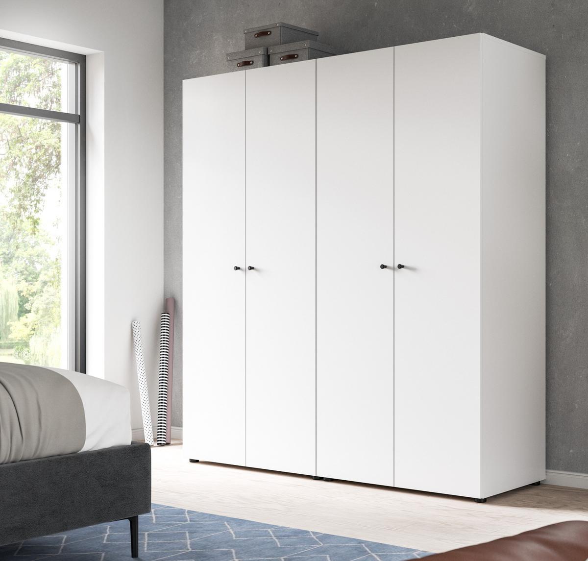 KLEIDERSCHRANK weiß 4-türig 160 cm, Drehtürenschrank mit Kleiderstangen - Schwarz/Weiß, Holzwerkstoff/Kunststoff (160/176/51cm) - Inn.Furn