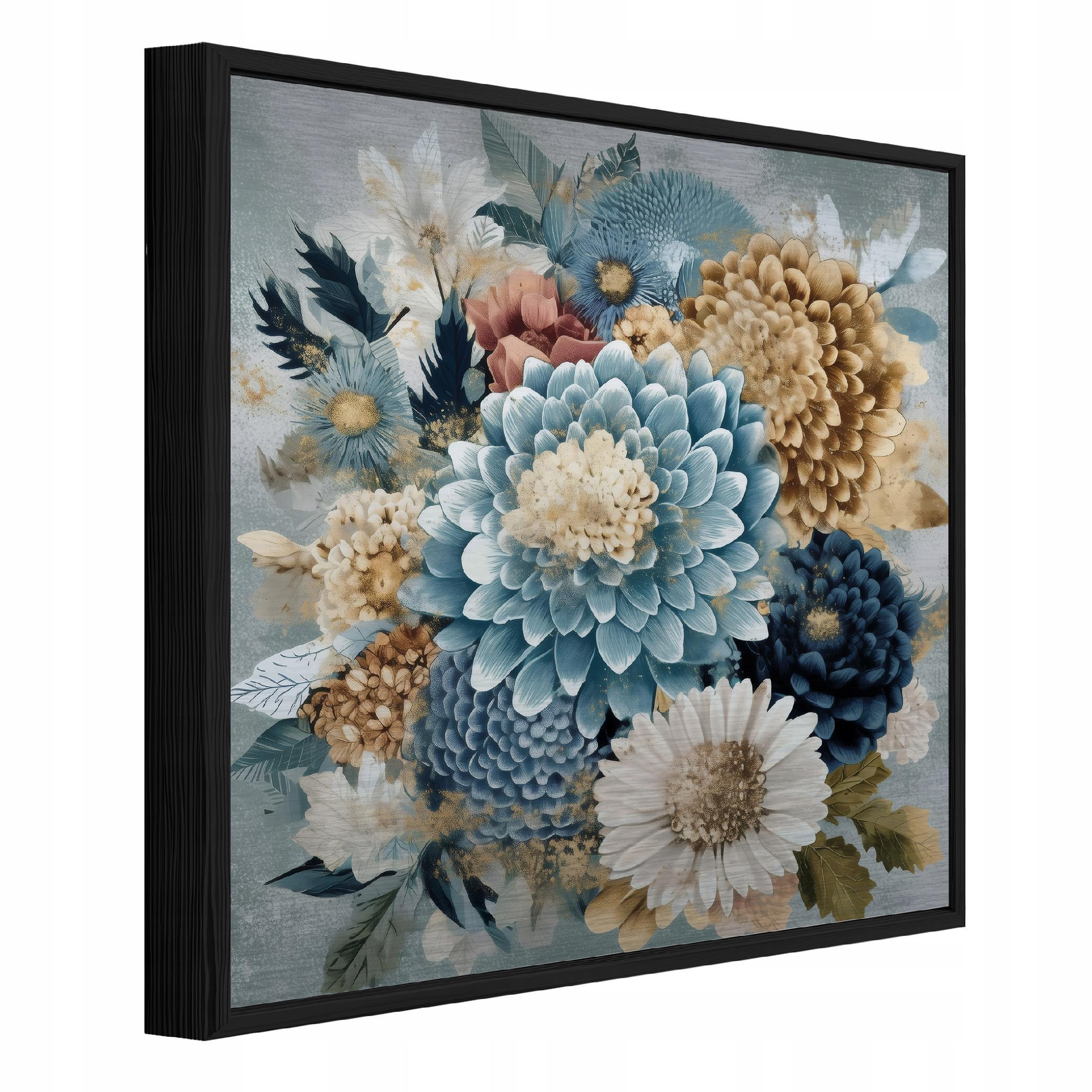 BILDER mit Rahmen Blumen Pfingstrosen Blau 50x50 cm - Multicolor, Metall (50/50cm) - Wallarena