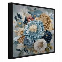 BILDER mit Rahmen Blumen Pfingstrosen Blau 50x50 cm - Multicolor, Metall (50/50cm) - Wallarena