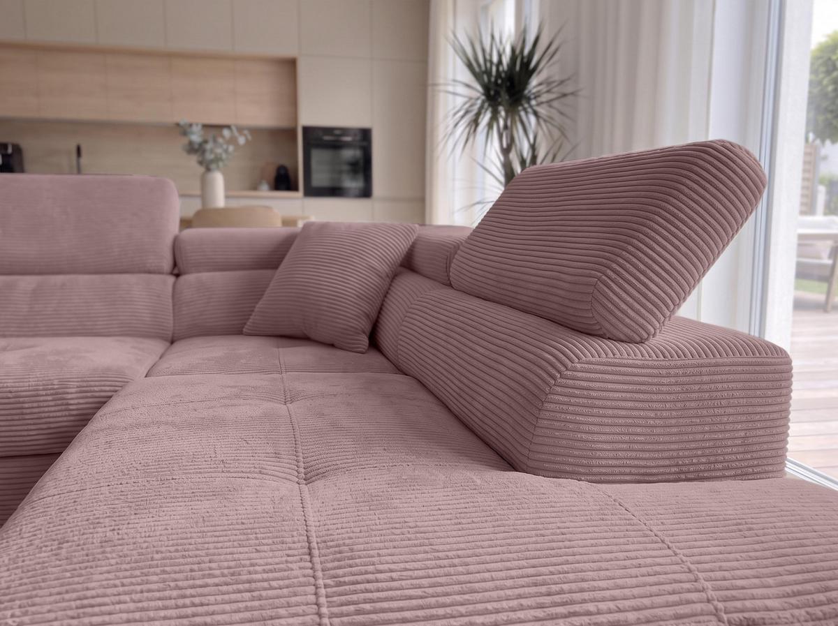 ECKSOFA L Form Konak Rosa 276/201/90 cm Rechts mit Schlaffunktion - Silberfarben/Rosa, Textil/Metall (276/203cm) - AX Living
